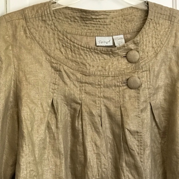 SPIEGEL Linen Cropped Jacket Linen Bolero Metallic Gold Women’s Plus Size 16 1X - Picture 2 of 16